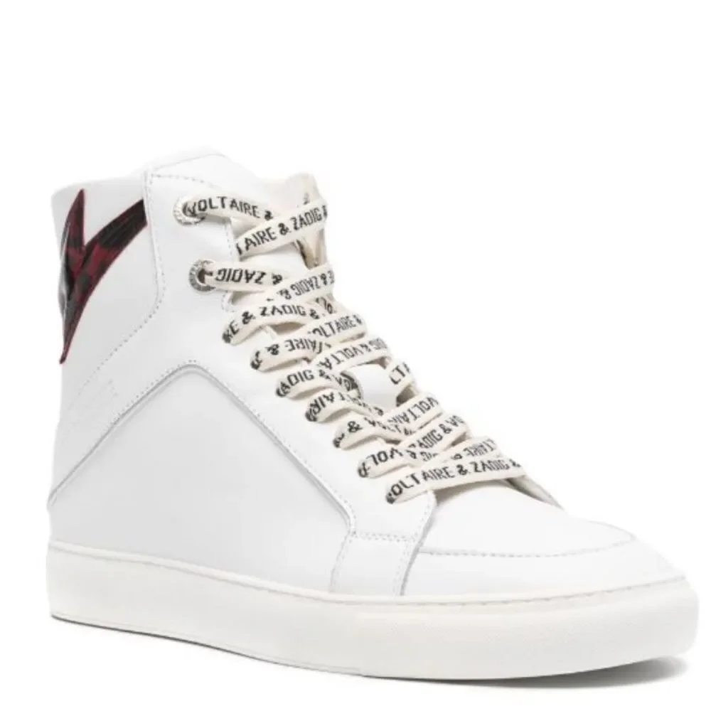 Zadig and Voltaire High Flash Calfskin Sneakers, Red‎ Lightening Bolt, 7, NIB - Picture 2 of 15